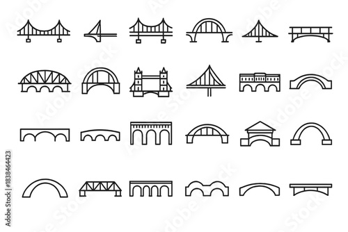 Different bridge designs represented in line art form for structural illustration