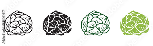 Cabbage Vegetable Icon Set in Outline and Flat Style Vector Illustration. Fresh Cabbage Icons Collection for Cooking, Food, and Healthy Eating Designs.