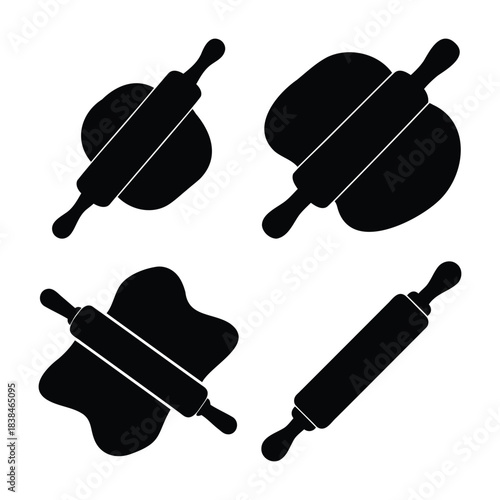 Rolling pin and dough icons for baking and cooking concepts