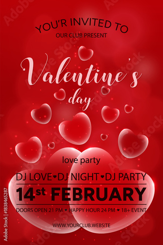 Romantic Valentine's Day Poster with Glass Hearts