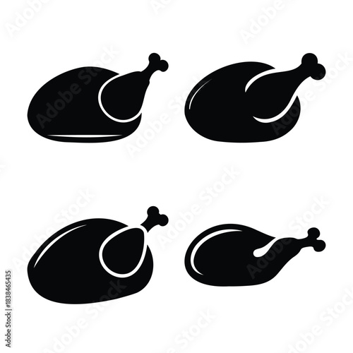 Stylized roasted chicken and turkey icon set for menu design