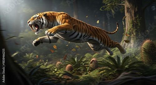 Ferocious Saber-Toothed Tiger Attack Scene: Prehistoric Predator 