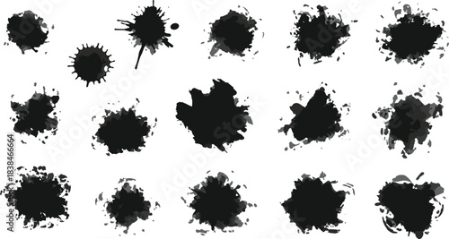 Black Ink Splatter Shapes Set – Grunge Abstract Paint Blots