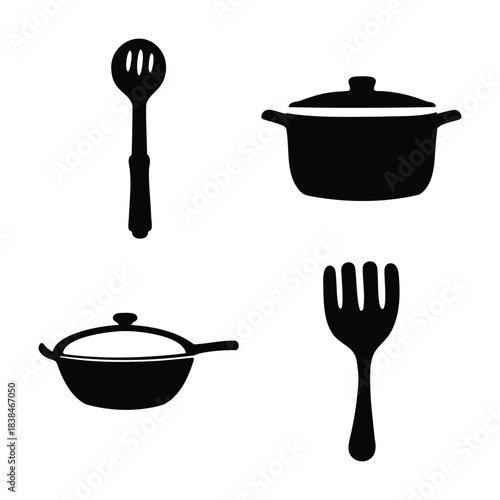 Kitchenware silhouettes for cooking and culinary concepts