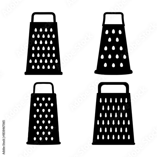 Kitchen grater icons set for cooking and food preparation