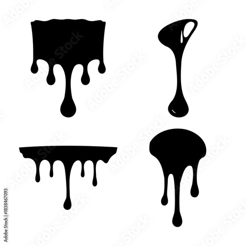 Black dripping liquid shapes collection on white background