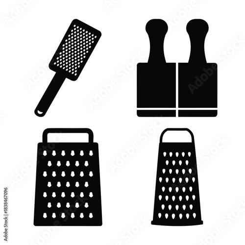 Kitchen graters and zesters icon set for culinary preparation