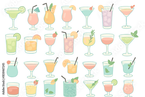 Different kinds of drinks displayed on a table for a summer party during the afternoon hours