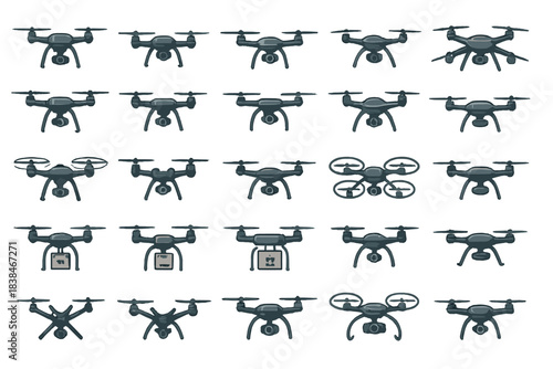 Collection of various drone models arranged in a grid for comparison