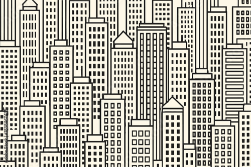 City skyline filled with buildings shown in a line art style captured during daylight