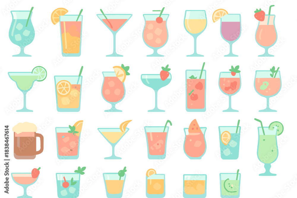 custom made wallpaper toronto digitalDifferent types of drinks organized in a grid on a light background for use in menus or designs