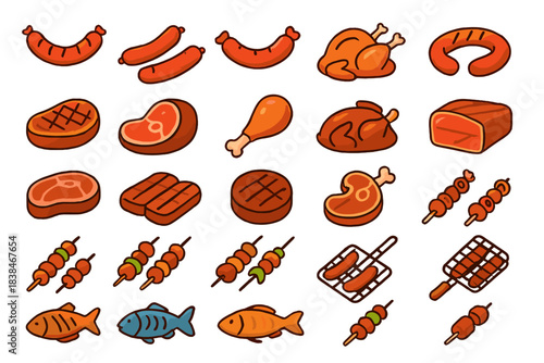 Variety of meats displayed for grilling at a barbecue event held outdoors during sunny weather in summer season