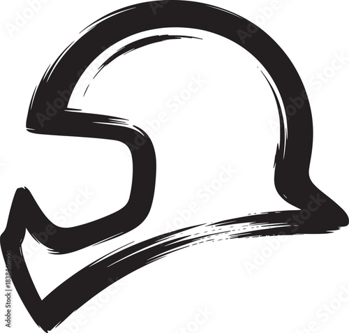 Abstract black motorcycle helmet outline icon with bold brush stroke aesthetics