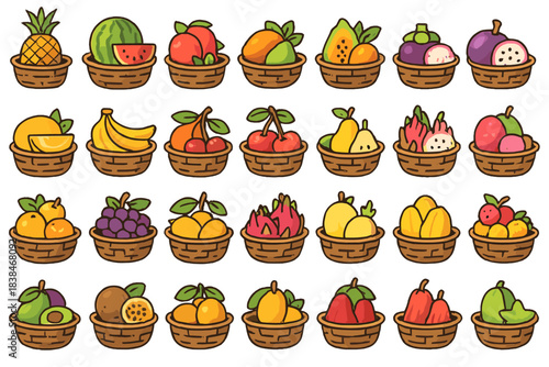 Various fruits arranged in baskets at a market during the daytime