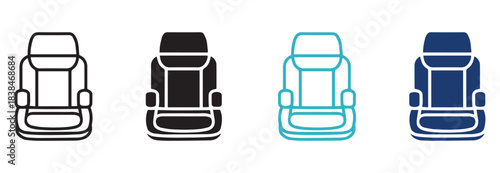 Car Seat Icon Set Vector Illustration for Automotive and Vehicle Design. Car Seat Icon Pack for Transportation, Automotive, and Travel Applications.
