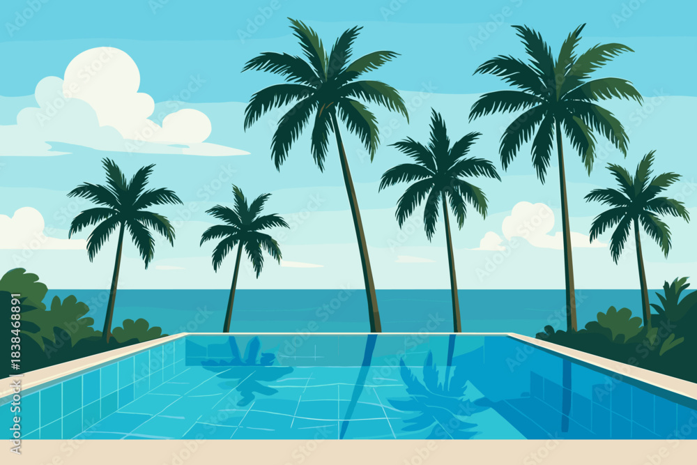 custom made wallpaper toronto digitalBright day at a tropical pool with palm trees and ocean view under a blue sky