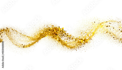 A swirling, glowing golden trail of glitter and particles against a stark black background