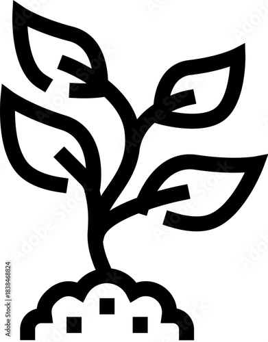 Young plant seedling growing in soil flat line icon