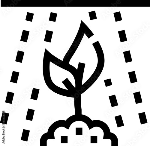 Plant seedling growing under irrigation system watering