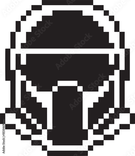 Pixel art black futuristic helmet icon with prominent visor and strong outline