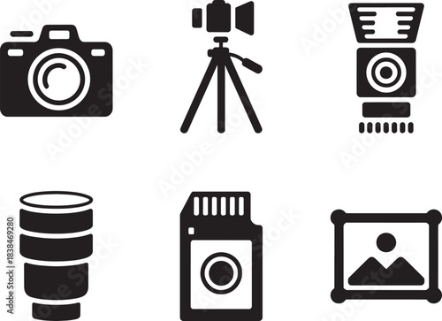 Set of photo studio equipment vector illustration creative work camera photography icon