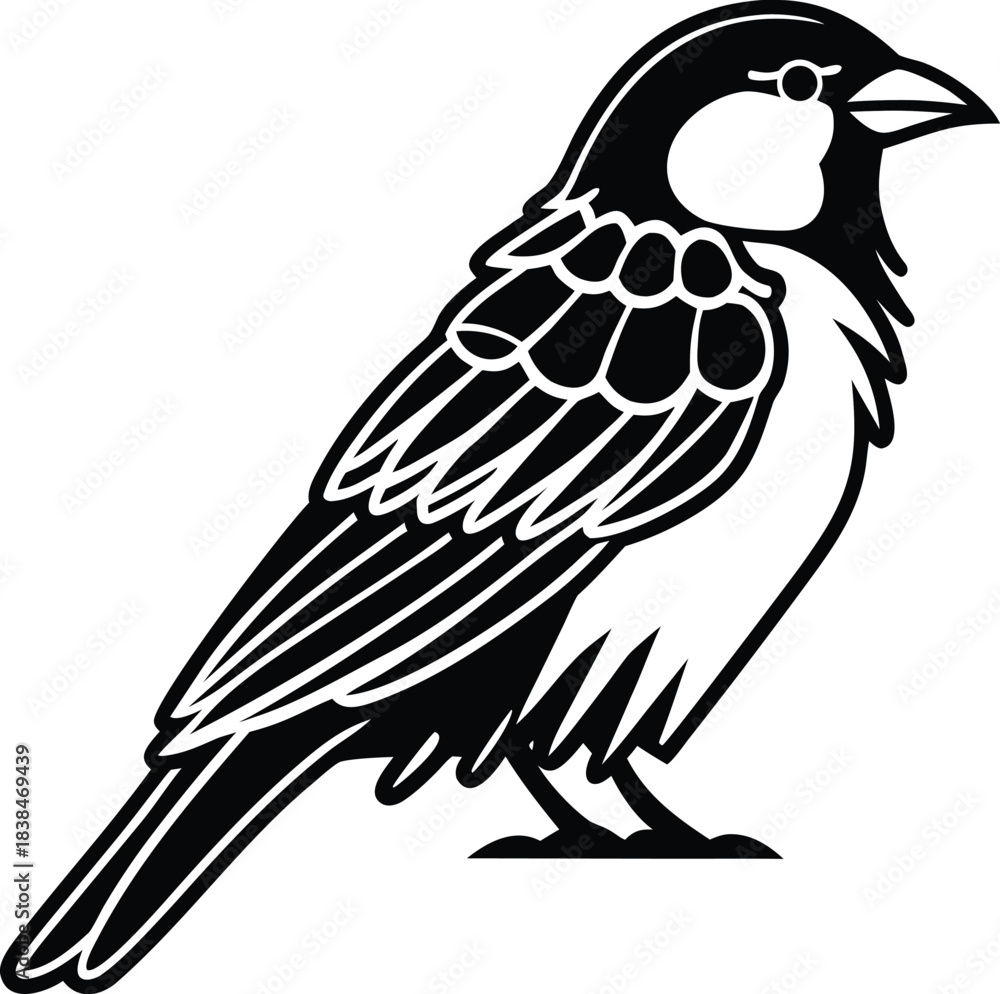 Naklejka premium Minimalist Sparrow Silhouette Icon Vector Illustration 