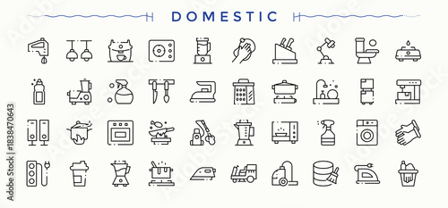 Domestic line icon set. Web icons pack. Vector illustration. Domestic icon set. Includes thin line symbols animal, paw, cat, pet and more.