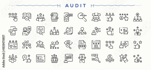 Audit icon set. Thin linear style icons. Editable vector. Graph modern icon set. Includes symbols for finance, assessment, check, document, graph, magnify and more.