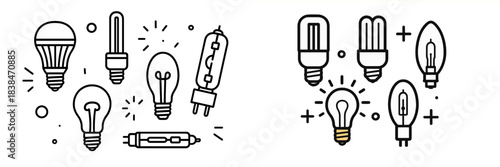 Different types of light bulbs and their designs showcased in vectors
