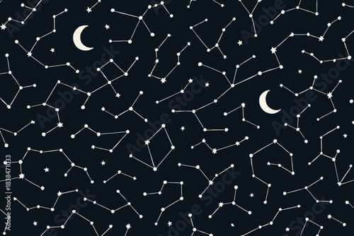 Night sky with stars and constellations visible against a dark background