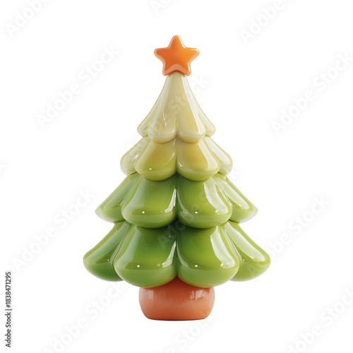 Christmas tree 3d rendering illustration PNG. cartoon minimal style ornaments and lights on green Christmas tree on transparent isolated background.