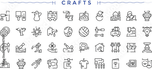 Craft linear icon set. Editable vector. Pixel perfect. Tools icon set. Related to repair, wood tool, carpentry, carpenter tools, tools and more.