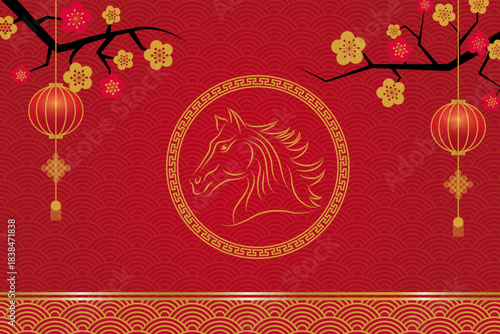 Chinese new year banner background year of the fire horse greeting card.