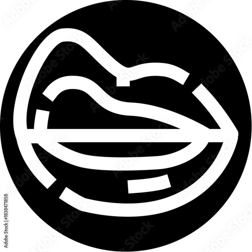Abstract mouth line art in black circle logo design