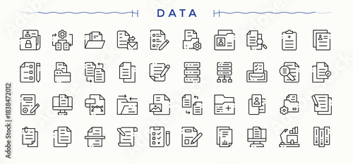 Set of Data line icon. Contain linear sign server, data server, analysis, data analysis and more. Set of line pictogram. Data Server icon set. Vector illustration. Pixel perfect.