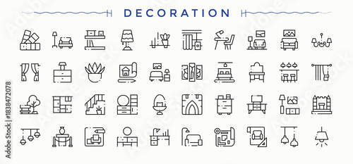 Set of Decoration line icon. House Decoration web icons pack. Outline icons collection. Architecture icon. Editable stroke. Vector collection.