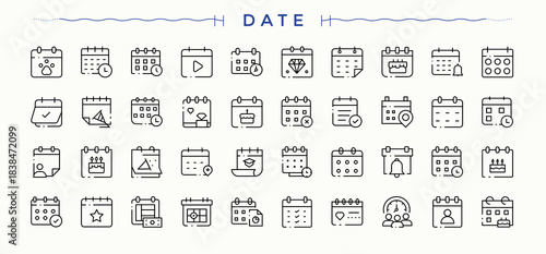 Date And Time icon set. Pictograms of calendar, alarm, schedule, stopwatch, timer. Vector illustration in modern line style. Stopwatch icon set.