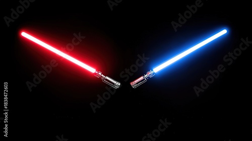 Red and Blue Light - Sabers on Black Background
