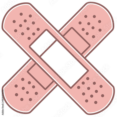 Vector illustration two crossed pink adhesive bandages for first aid and wound care