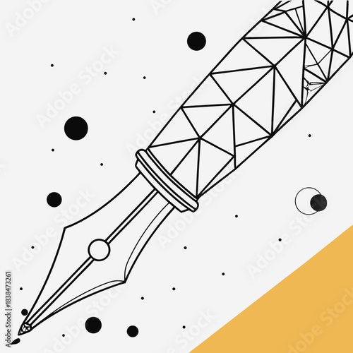 Vector illustration close up of a stylized fountain pen nib and barrel with geometric patterns
