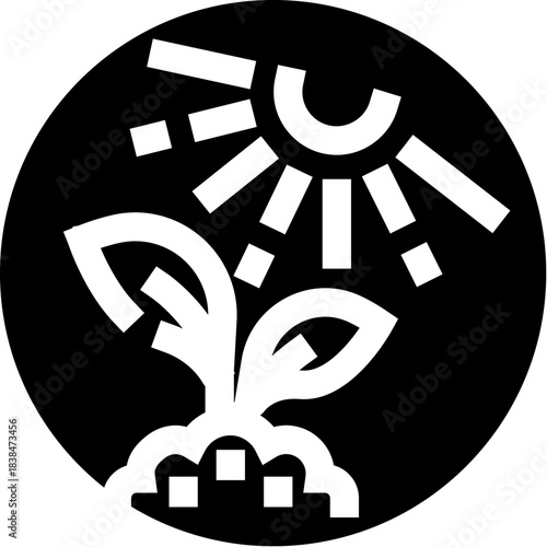 Plant seedling growing under sun light icon illustration