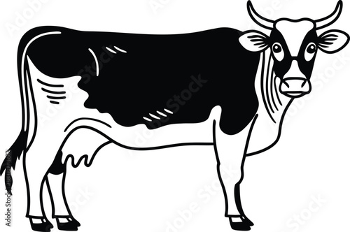 Cow Icon Silhouette in Details Vector Illustration  
