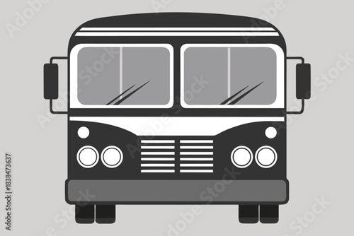 Front view classic bus transportation vehicle gray scale illustration