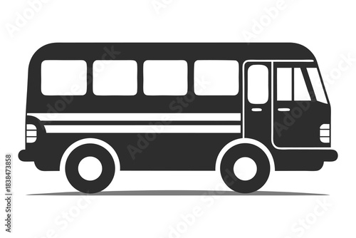 Simple black and white silhouette of a bus side view public transportation vehicle icon
