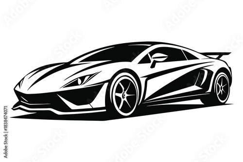 Sleek black and white sports car design luxury vehicle illustration