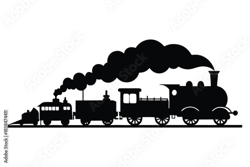 Steam train silhouette black and white transportation railroad locomotive journey travel vintage retro classic engine smoke puffing