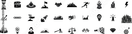Business people, human resources, office management silhouette vector icon set.
