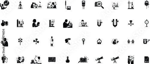 Research and science icon solid two color set collection.