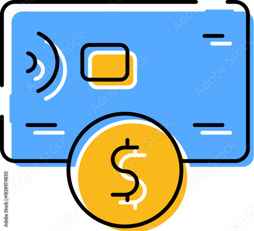 Modern contactless credit card and digital dollar symbol
