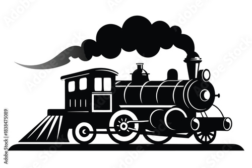 Vintage steam locomotive black silhouette train transportation railroad journey travel retro classic engine